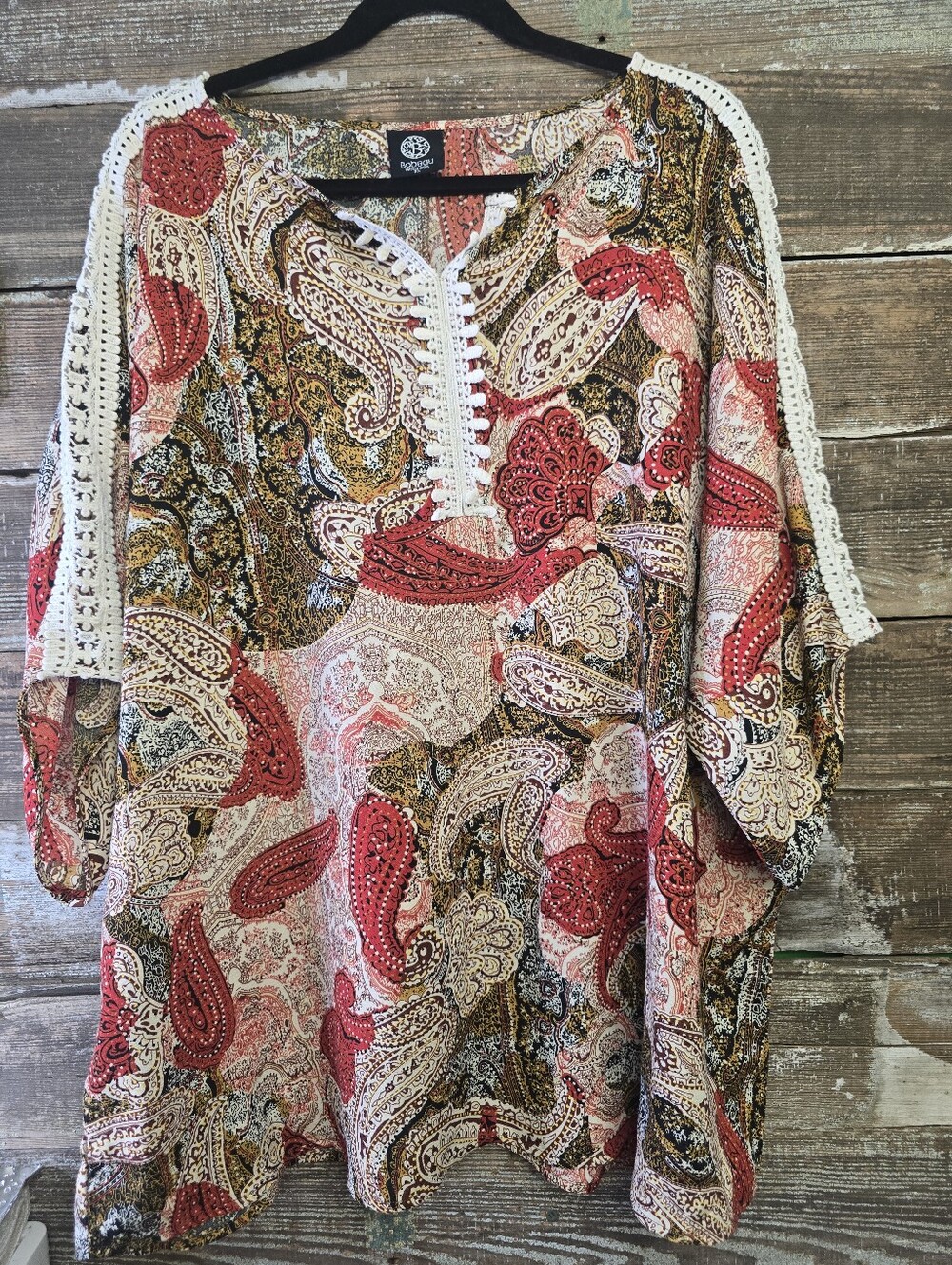 Bobeau Paisley Boho Tunic, Size 2X